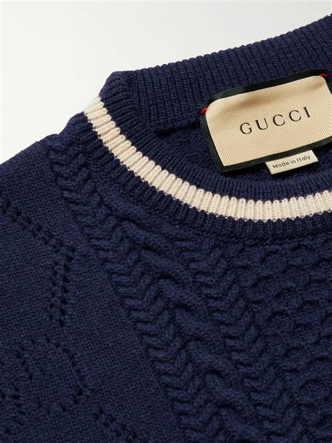 gucci cable- and pointelle-knit wool sweater